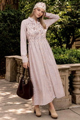 THE COLETTE SHIRRED STRIPE MAXI DRESS