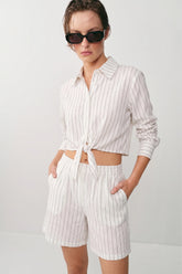 Hampton Pinstripe Tie-Front Blouse