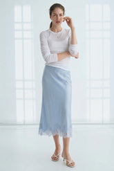 The Juliette Satin Appliqué Midi Skirt