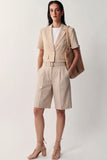 Riviera Linen Tailored Shorts-Khaki