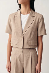 Riviera Linen Tailored Blazer-Khaki