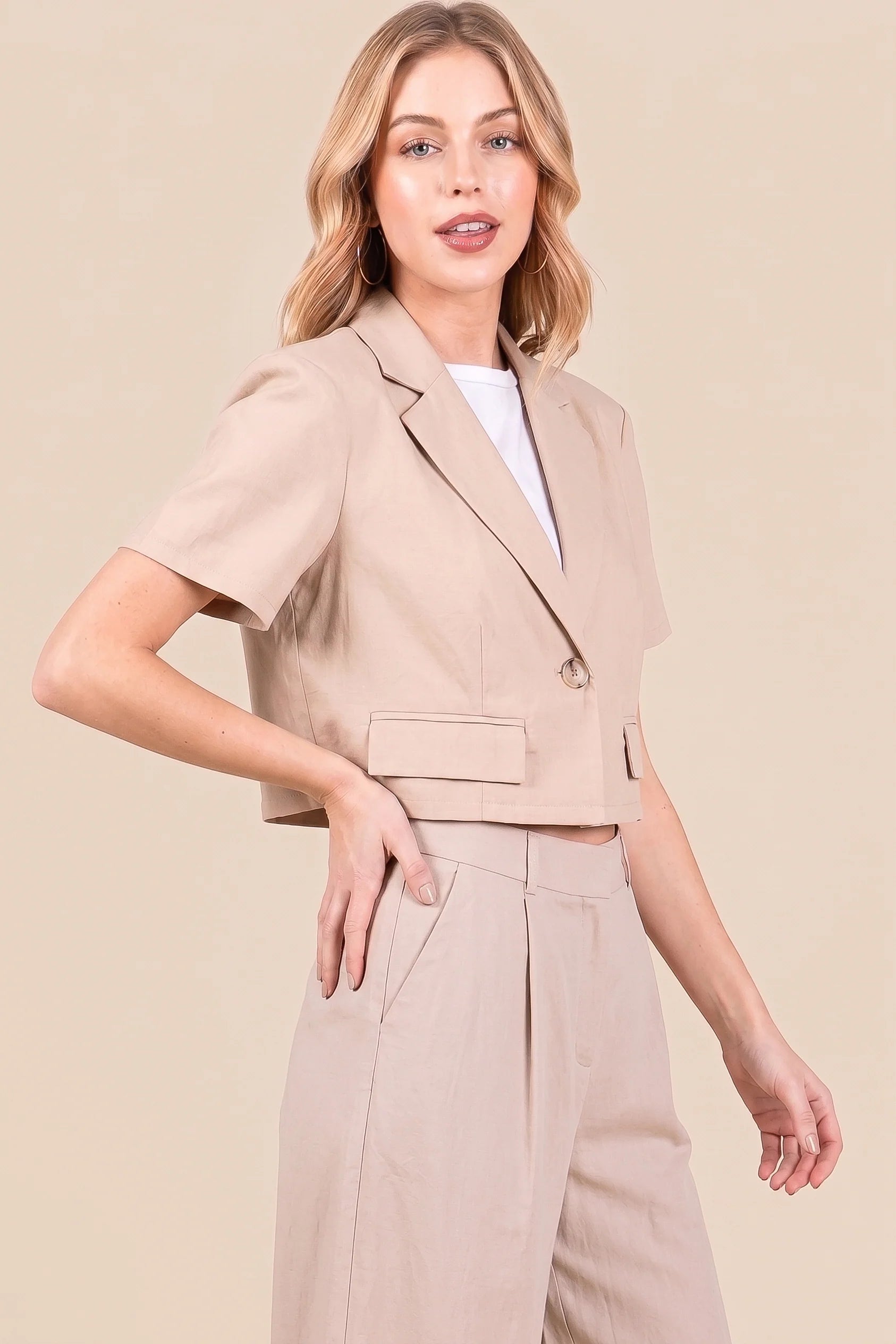 Riviera Linen Tailored Blazer-Khaki