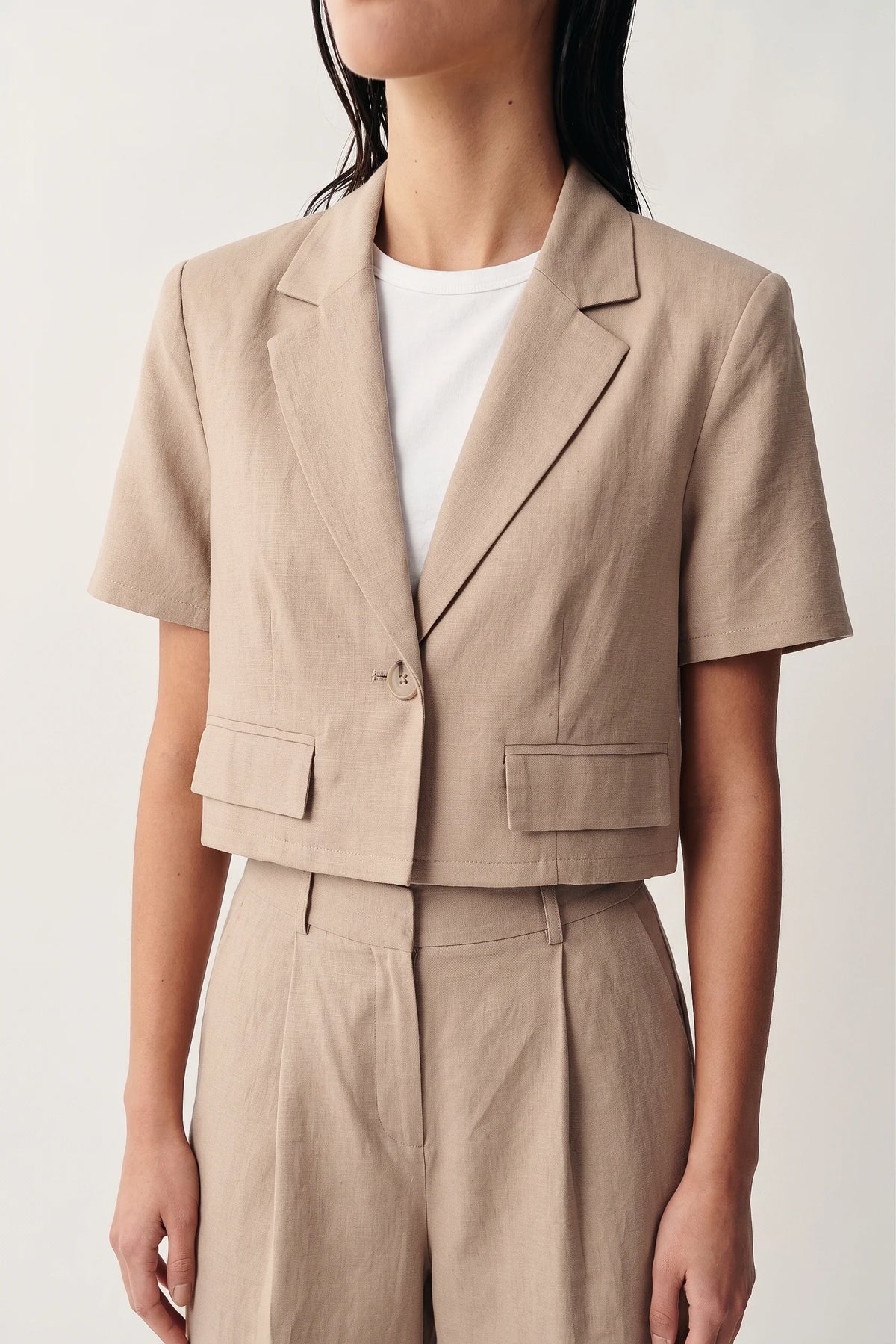 Riviera Linen Tailored Blazer-Khaki