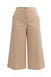 Sahara beige high-waisted Bermuda shorts with a wide-leg fit on a white background