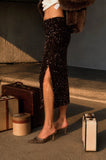 The Midnight Cocoa Sequin Midi Skirt